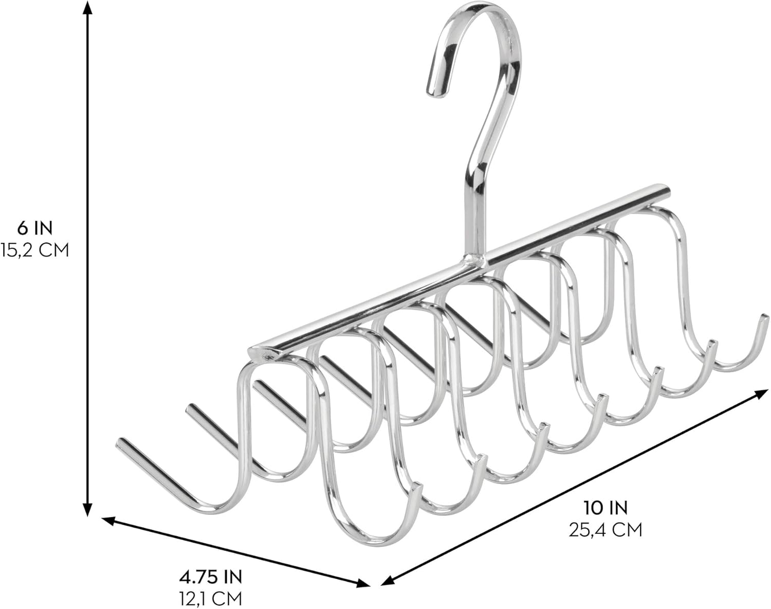 Chrome Metal Tie and Belt Organizer with 14 Hooks