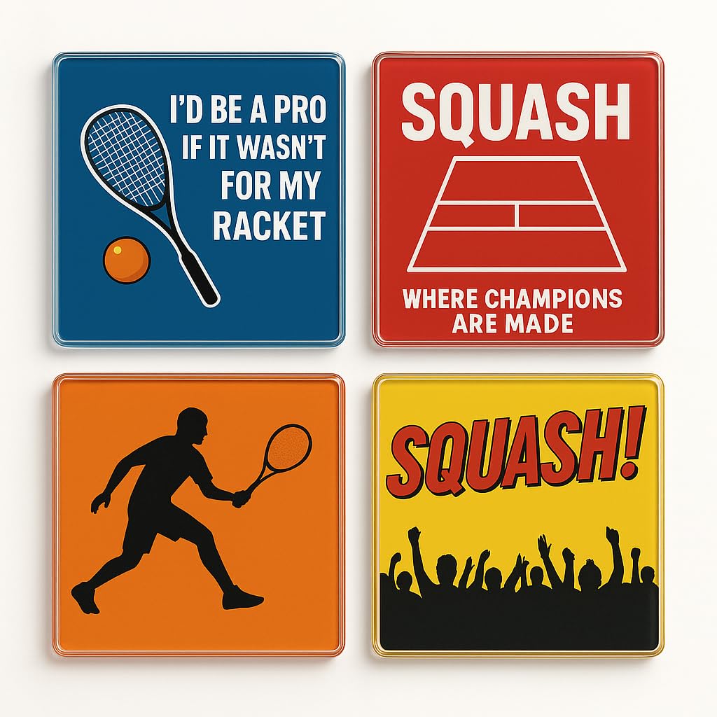 The Plum Penguin Squash Spirit Acrylic Coaster Gift Set Of 4 With Design - Engaging Sports Fan Home Decor For Enthusiasts