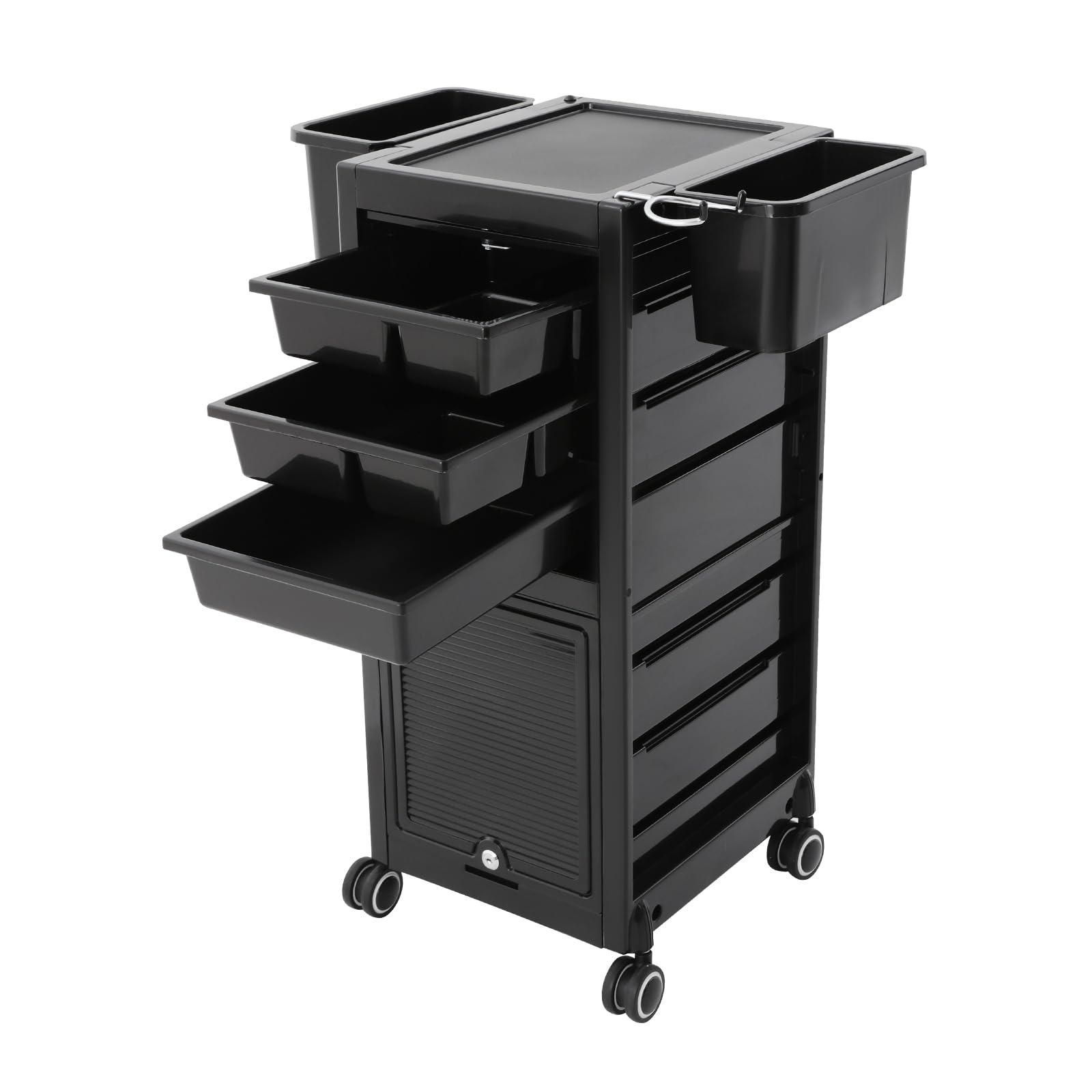 Friseurwagen Rollwagen mit 6 Schubladen & 2 Seitenkörbe, abschließbare Friseur Wagen für Salon und Friseur Aufbewahrungseinheit auf Rädern, 39 * 35 * 84cm
