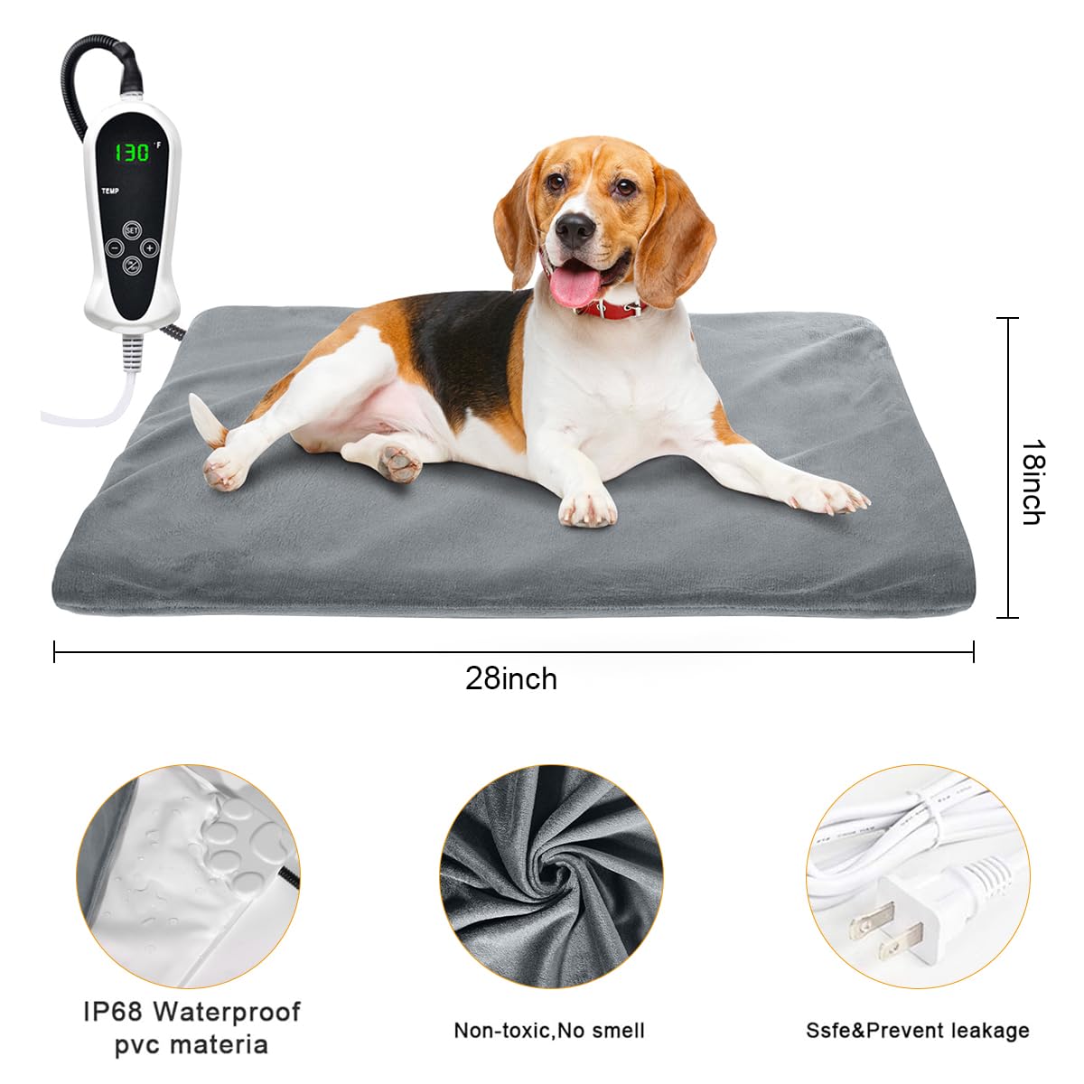 RIOGOO Pet Heating Pad, Upgraded Electric Dog Cat Heating Pad Indoor Waterproof, Auto Power Off (X-Large: 28"x 18", Grey)