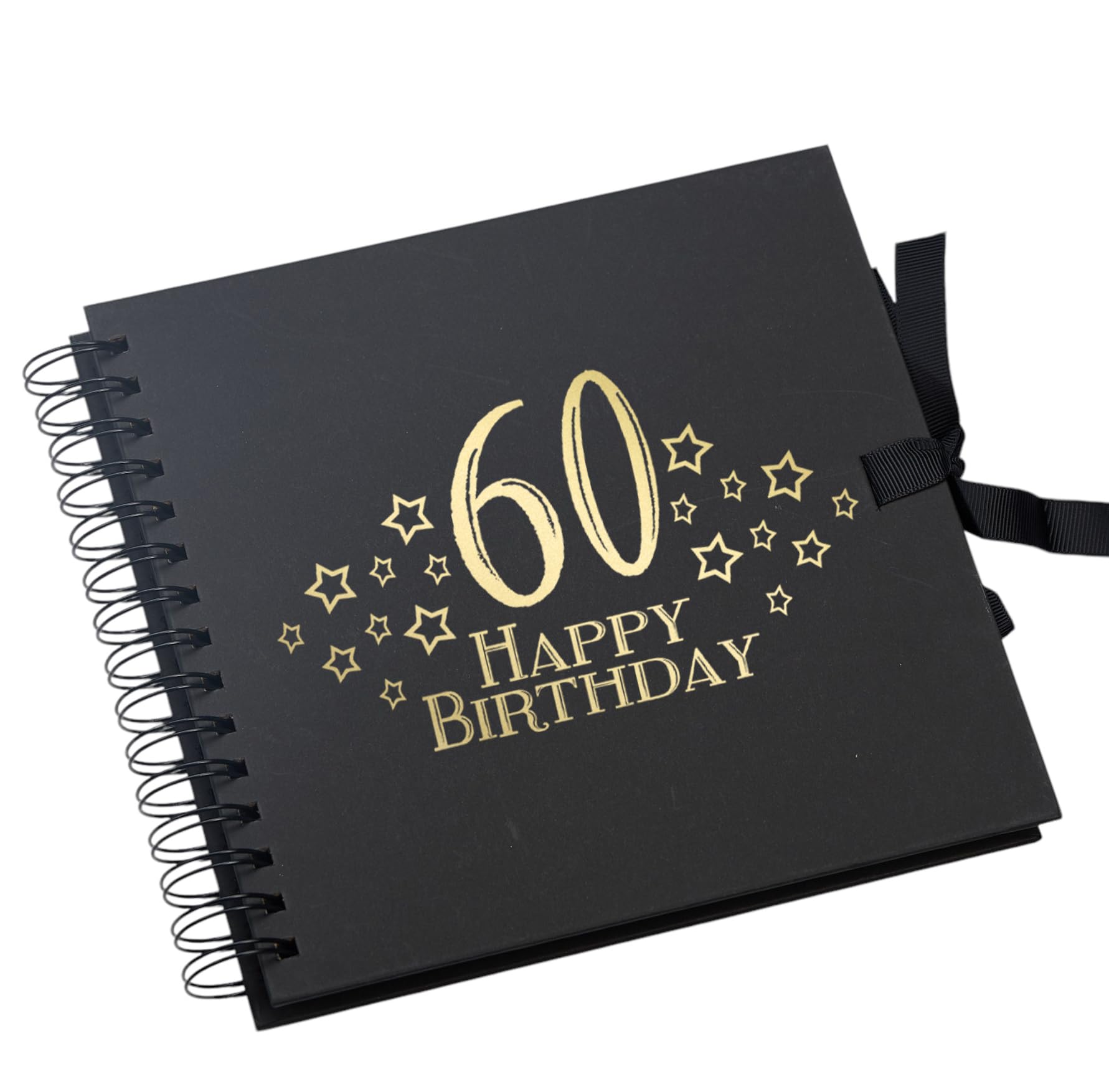 Ukgiftstoreonline White 60Th Birthday Black Scrapbook, Guest Book Or Photo Album With Gold Script