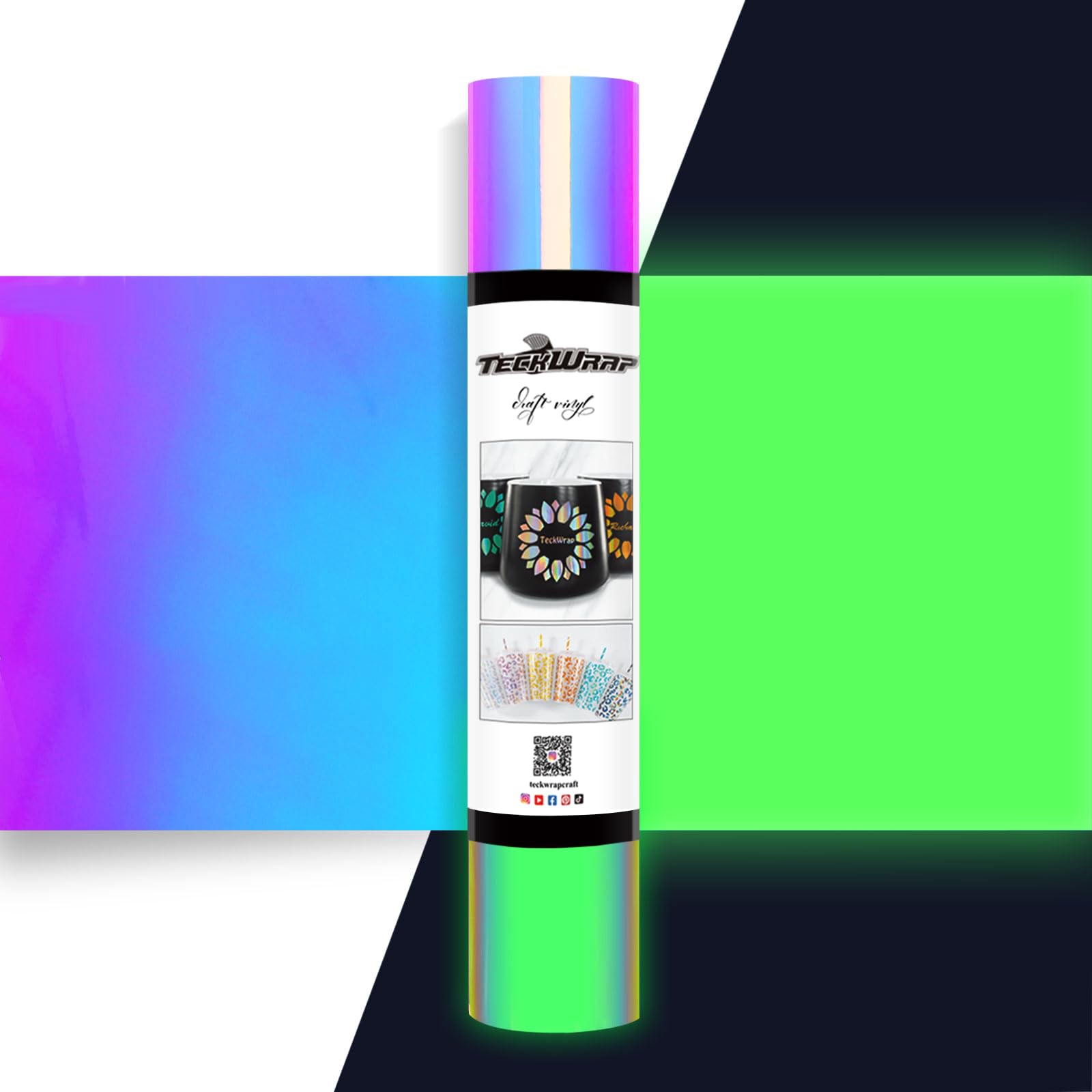 0.3m x 1.5m Holographic Sticky Vinyl for Craft Cutters Signs Plotter Glow in the Dark Opal White