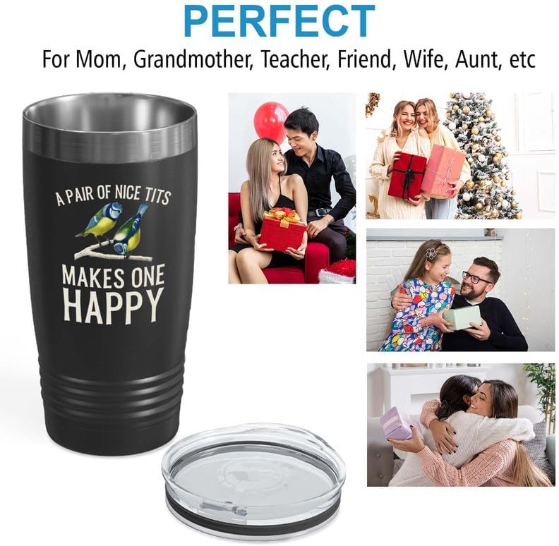 Bird Watcher Tumbler 20oz Black -A Pair Of Nice Tits - Feeder Birders Animal Lover Ornitologist Owl Owner Hunter Hummingbird Breeder