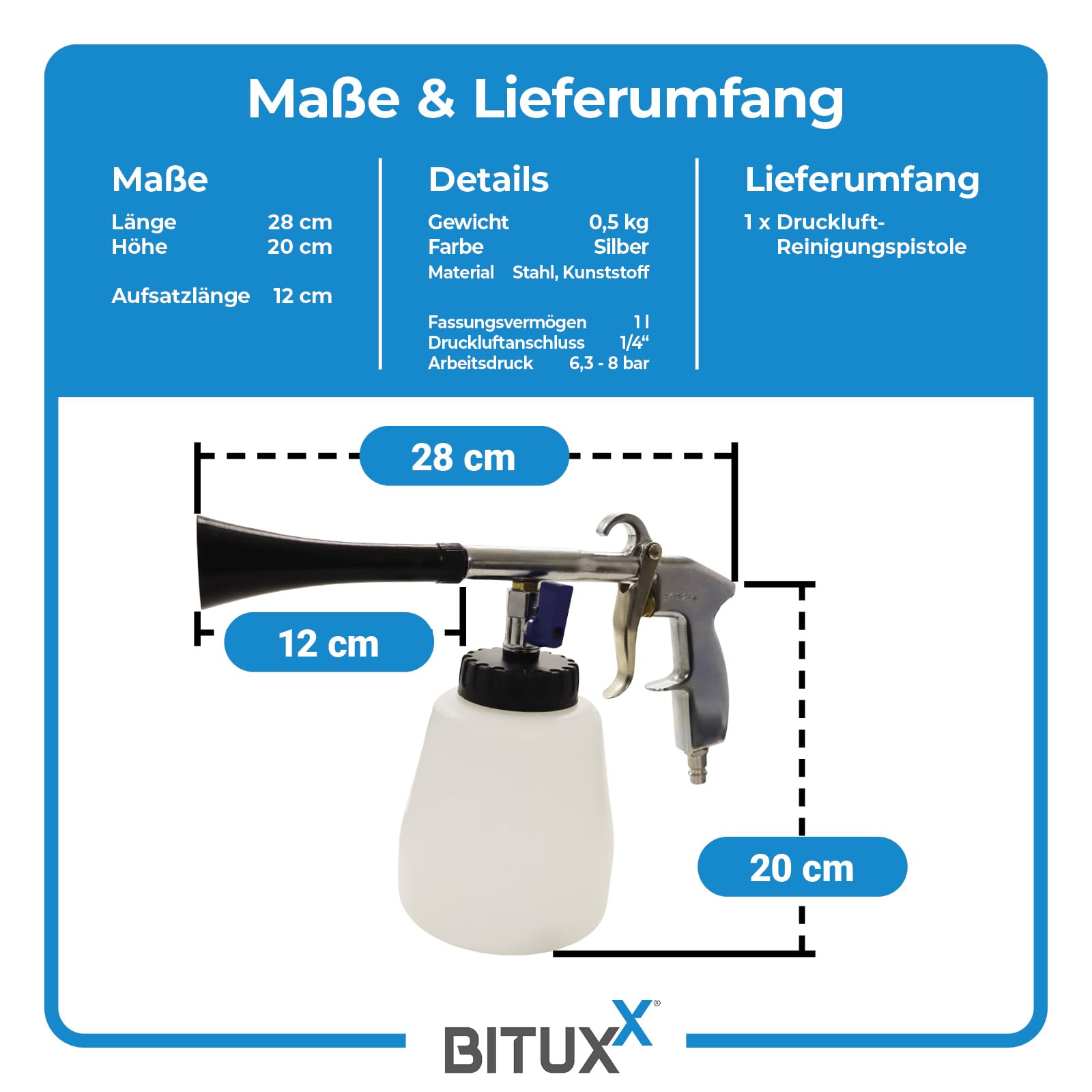 BITUXX® Druckluft Reinigungspistole Auto Kfz Luftdruck Reinigungspistole Waschpistole 1000ml