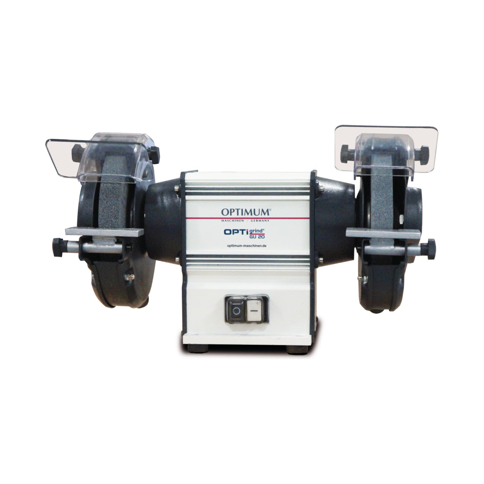 Optimum Doppelschleifmaschine OPTIgrind GU 18 (2 Schleifscheiben fein+grob, Funkenschutz, wartungsfreier Motor, hohe Laufruhe, bruchsicheres Material, Biegemaschine) 3101510
