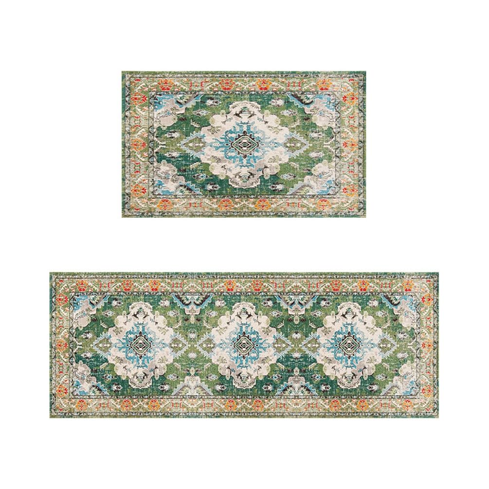 LIKETN Bohemia Floral Kitchen Rugs Washable Non-Slip Anti Fatigue Standing Mat Boho Vintage Distressed Hallway Runner Rug,Soft Low Pile Kitchen Floor