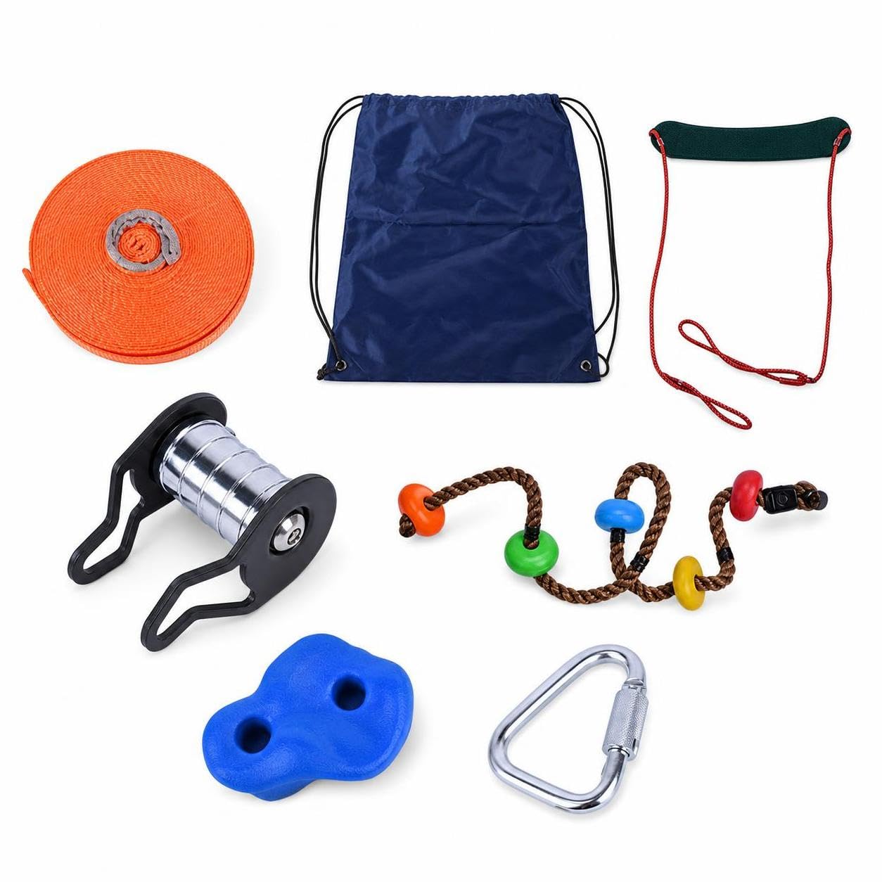 Kit Slackline per Bambini, Percorso Ostacoli da Esterno, Set Completo 7 Pezzi, Giochi da Esterno per Bambini
