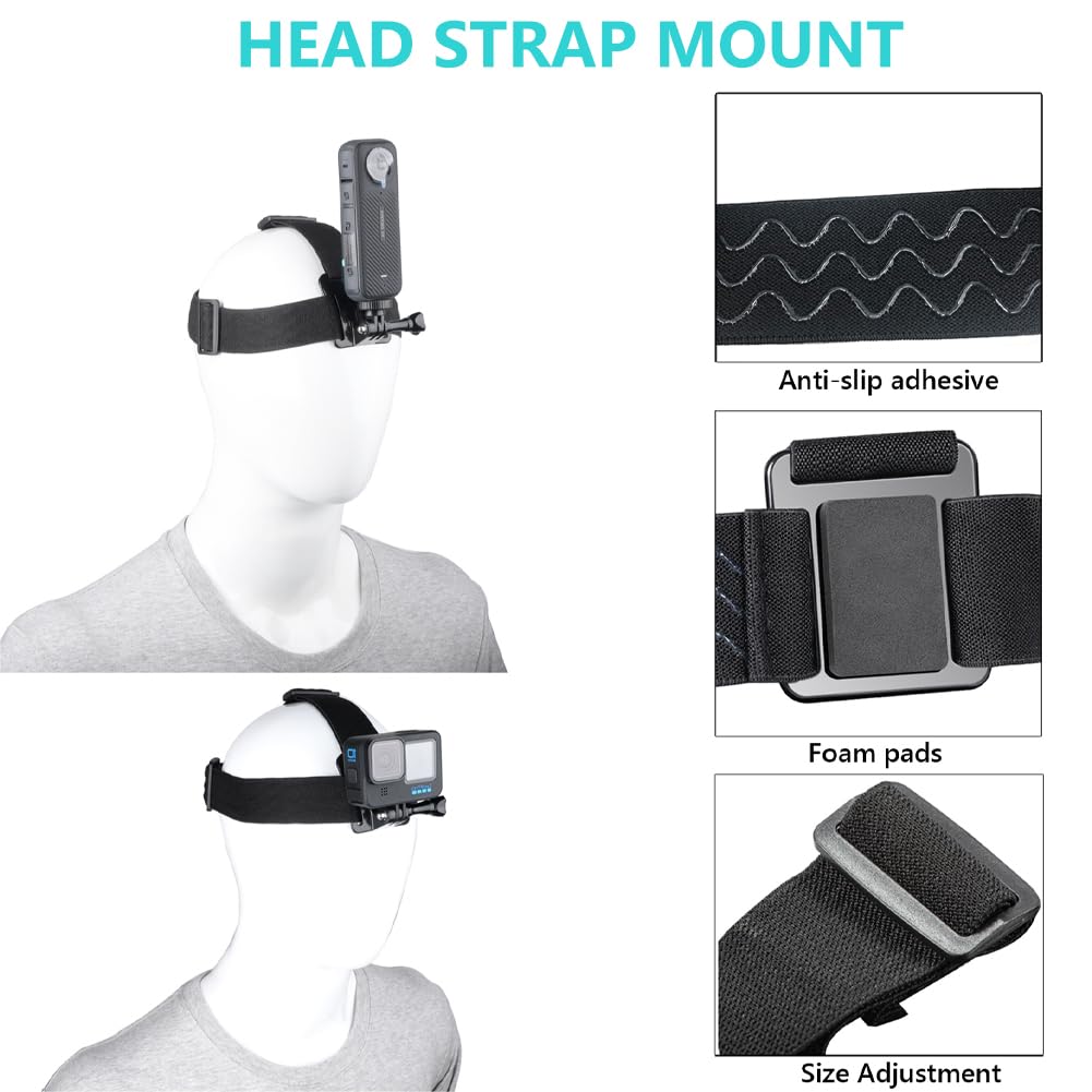 10 en 1 Kit caméra d'action,pour Insta360 X5/X4 Air/X4/X3/Ace Pro, Harnais Telephone, Fixation Bandeau, Fixation Poignet,Clip de Sac à Dos, Support Flottant, Compatible avec GoPro Hero,SJCAM