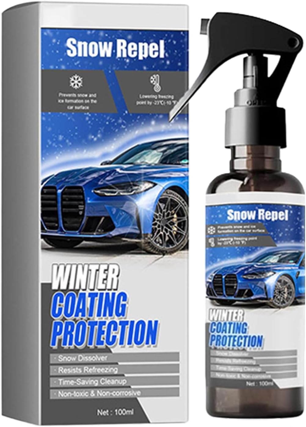 Windshield Ice Melter Spray - Fast Melting Transparent Liquid 100ml | Snow Melt Spray for Car, Trucks, SUVs with Anti-Freeze Formula for Winter Driving Outdoor Camping Picnic