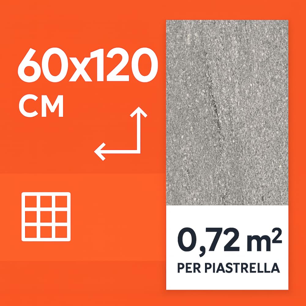 FORTUNATO Piastrella Interni Esterni Gres Porcellanato Rettificata Superficie Bocciardata Finitura Opaca London Grey 60x120 cm (London Grey, 1,44 m²)