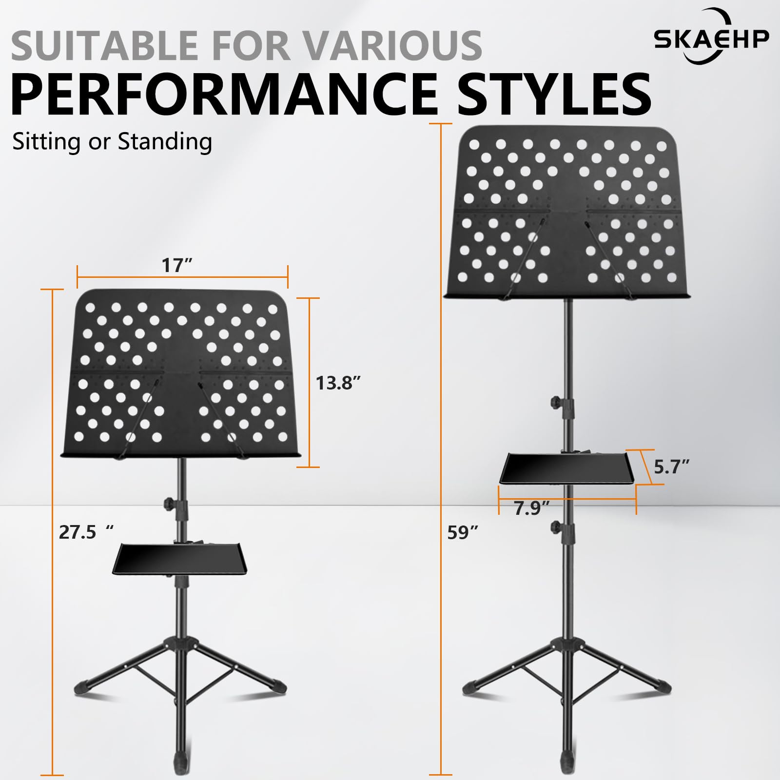 Soporte de música de metal con luces, con luces de doble cabeza, alta estabilidad, altura ajustable y viene con una funda de transporte (70 - 150 cm).