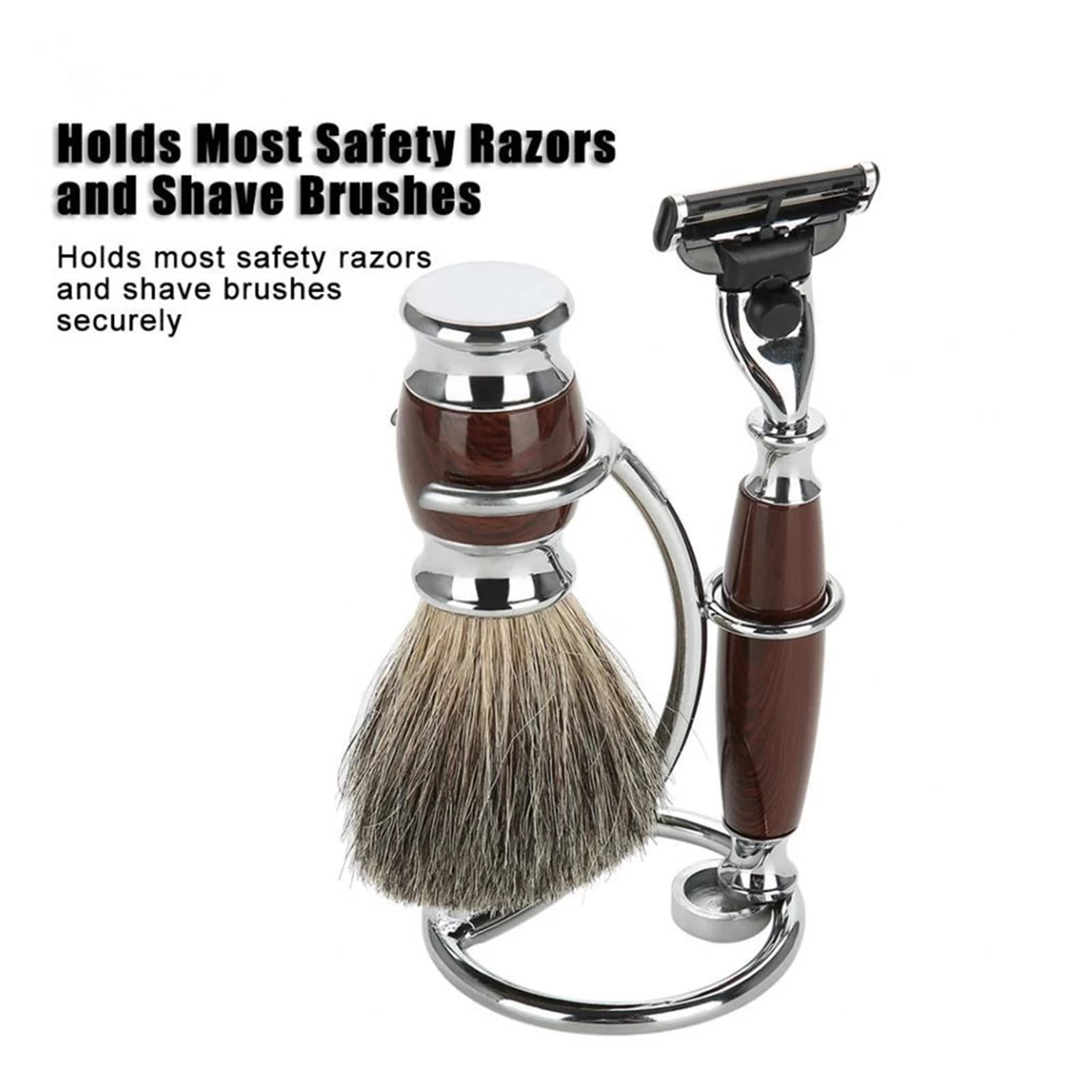 Supporto per Pennello Da Barba Supporto per Rasoio e Pennello 2 IN 1 Pennello da Barba Curvo Portatile Supporto Curvo Supporto per Rasoio per Rasoio Classico e Pennello da Rasatura(Argento)