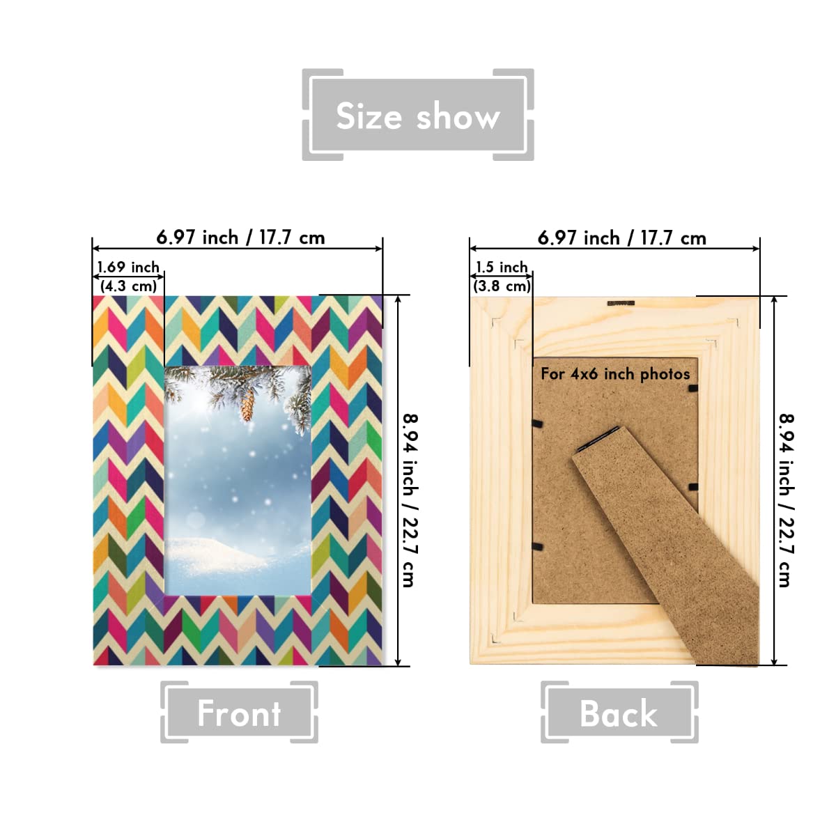 Cornice Per Foto In Legno Color Arcobaleno 10x15 Cm – Rustica Da Tavolo O Parete – Con Copertura Acrilica – Per Casa E Ufficio