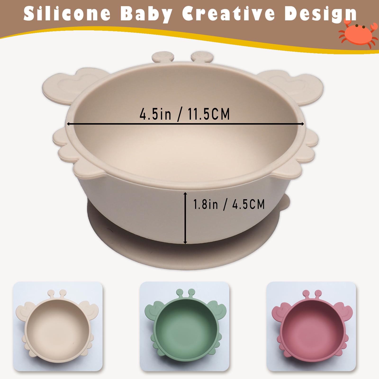 Set di 3 Ciotole per Bambini con Ventosa, Ciotola con ventosa per bambini, set pappa svezzamento Senza BPA, Antiscivolo Ciotola per Alimenti in Silicone per Neonati, Bambini Piccoli e Infanti