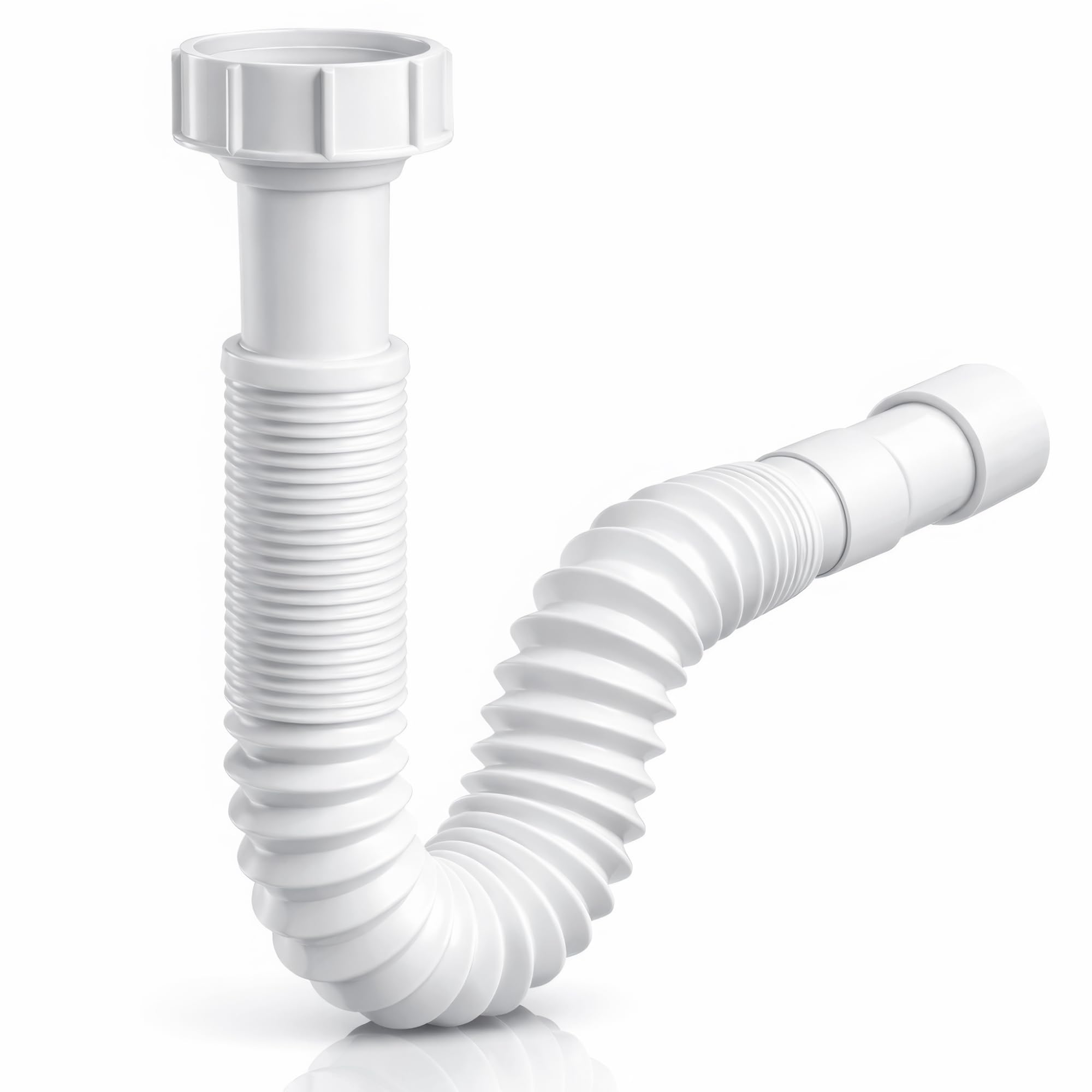 Sifón Flexible y Extensible Universal para Desagüe – 1 1/4" y 1 1/2" con Salida Ø32/40 mm – Tubo Ajustable Antiolor para Lavabo, Fregadero, Bidé, Cocina y Baño – Blanco – Fluvia