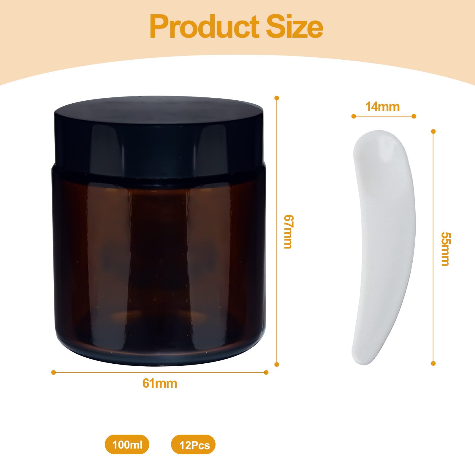 12Pcs 100ml Amber Glass Jars, Empty Cosmetic Jars with Lids - Image 2