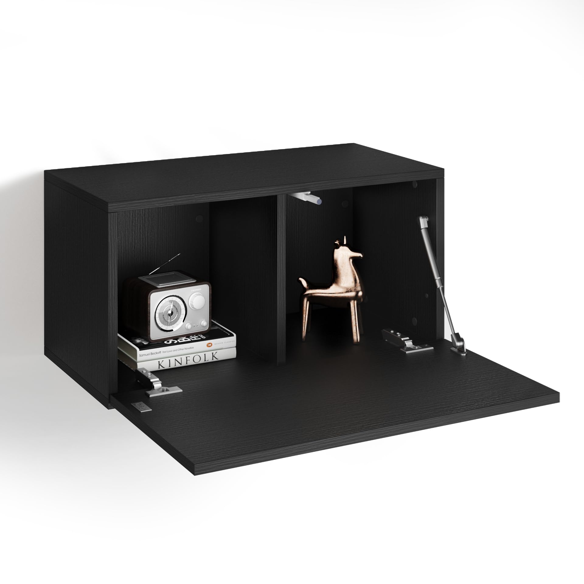 Mobili Fiver, Pensile Easy 70 Con Anta a Ribalta, Nero Frassino, Nobilitato, Pensile per Ingresso, Soggiorno, Ufficio, Made in Italy