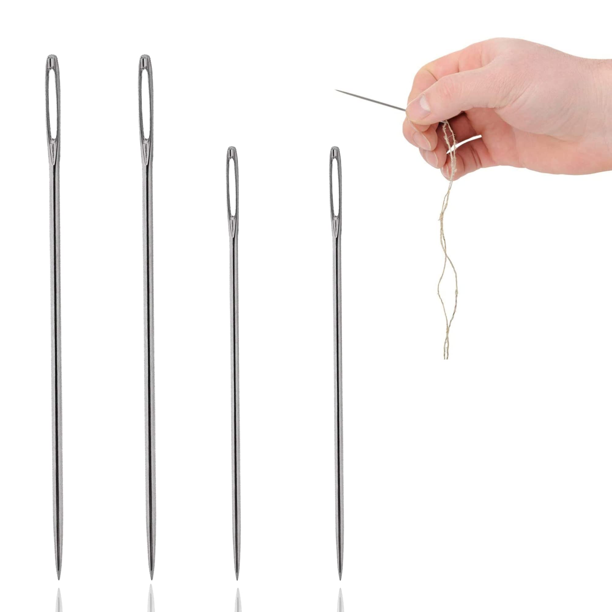 Glamified , Glam Silver 4 Pcs Sewing Needles, 2 Big Sizes Eye Hand Sewing Needles, Embroidery Needles,Stitching Needles For All Kinds Of Wool Needle Hand Knitting Sewing Projects