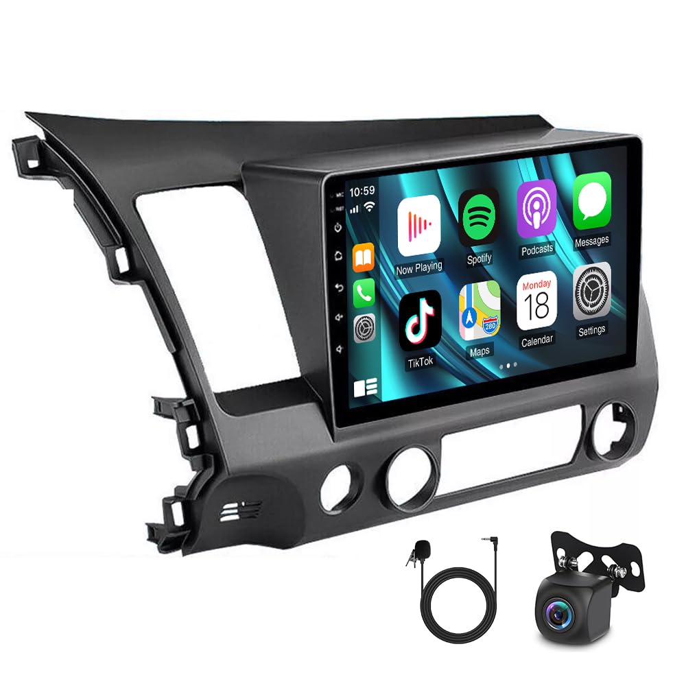 EUBUY Car Stereo for Honda Civic 2006-2011 with Wireless Carplay Android Auto, 2+32G 10inch IPS Touchscreen Bluetooth Car Radio with Backup Camera, AM/FM/RDS, AUX, Hi-Fi, SWC