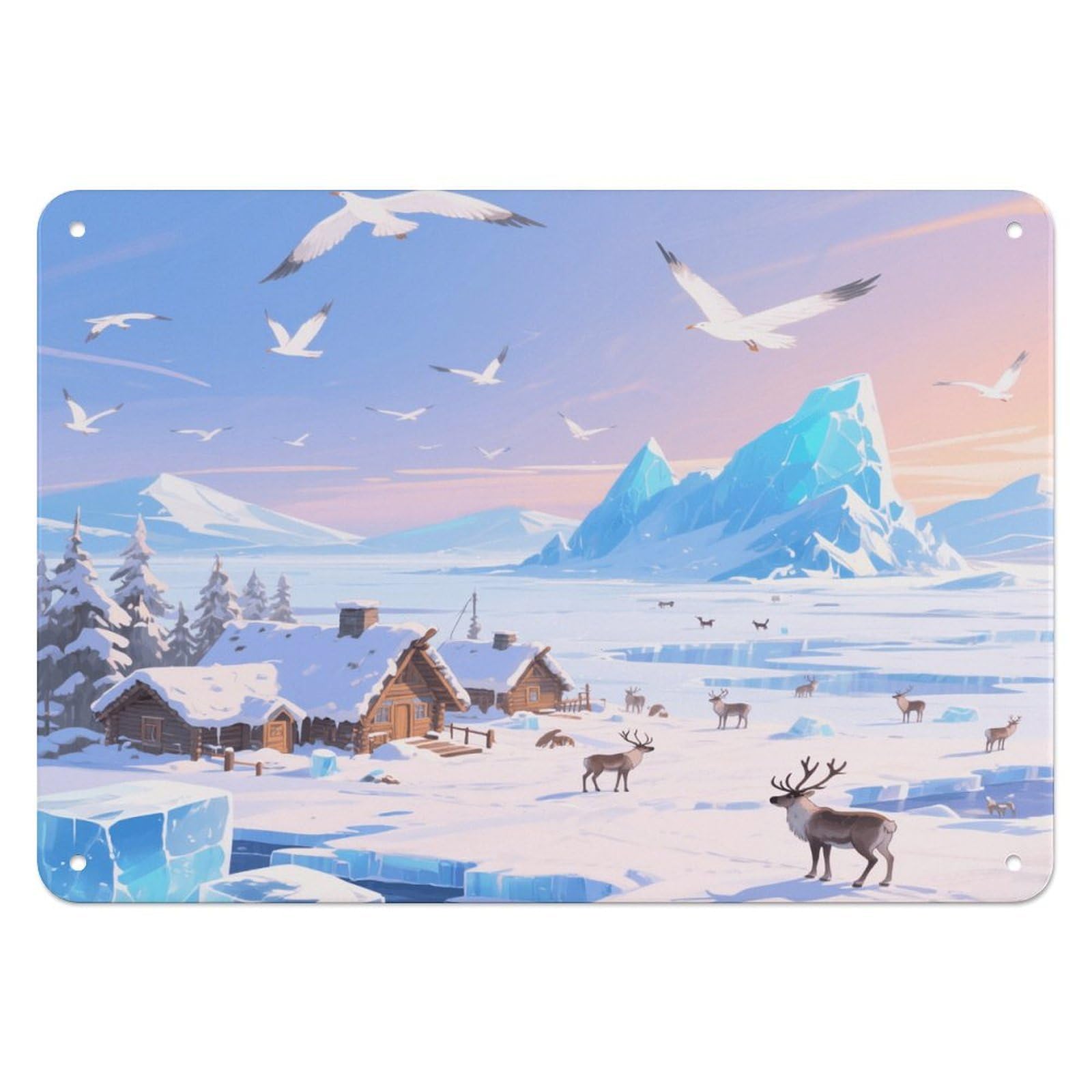 Fekiloot Style Ice Field Villages Wall Decor Iron Painting Metal Sign