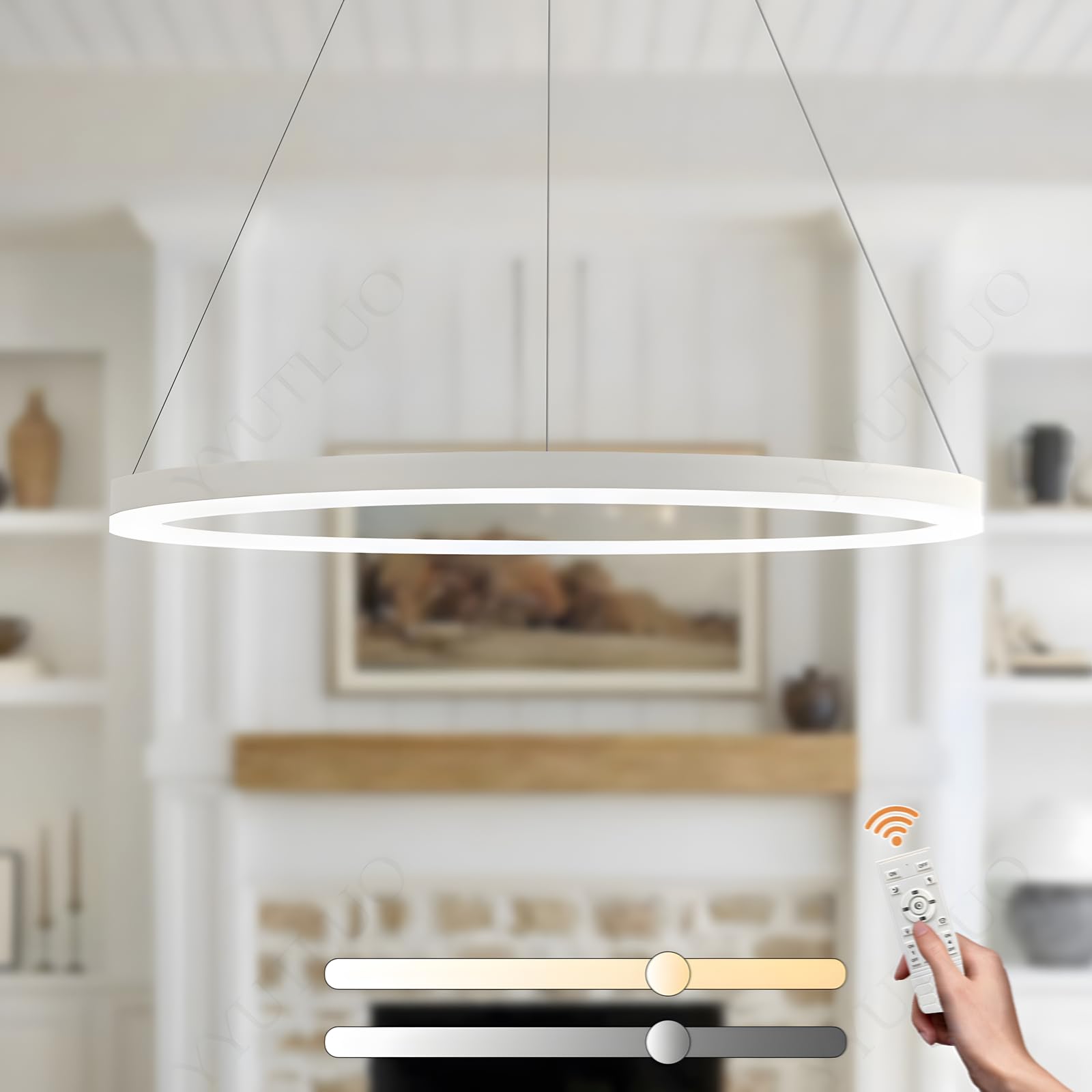 YYUTLUO Modern DIY Circle LED Chandelier | 1 White Ring:80cm=35W | Metal + Acrylic LED Pendant Lighting, 2.4G Dimmable Remote Control | Round Ceiling Hanging Lamp, Living Room Bedroom Dining Office