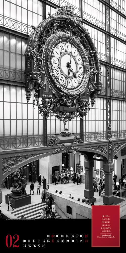 Paris, je t'aime Kalender 2025, Wandkalender in Schwarz-Weiß im Hochformat (33x66 cm) - Städtekalender / Literaturkalender mit Zitaten