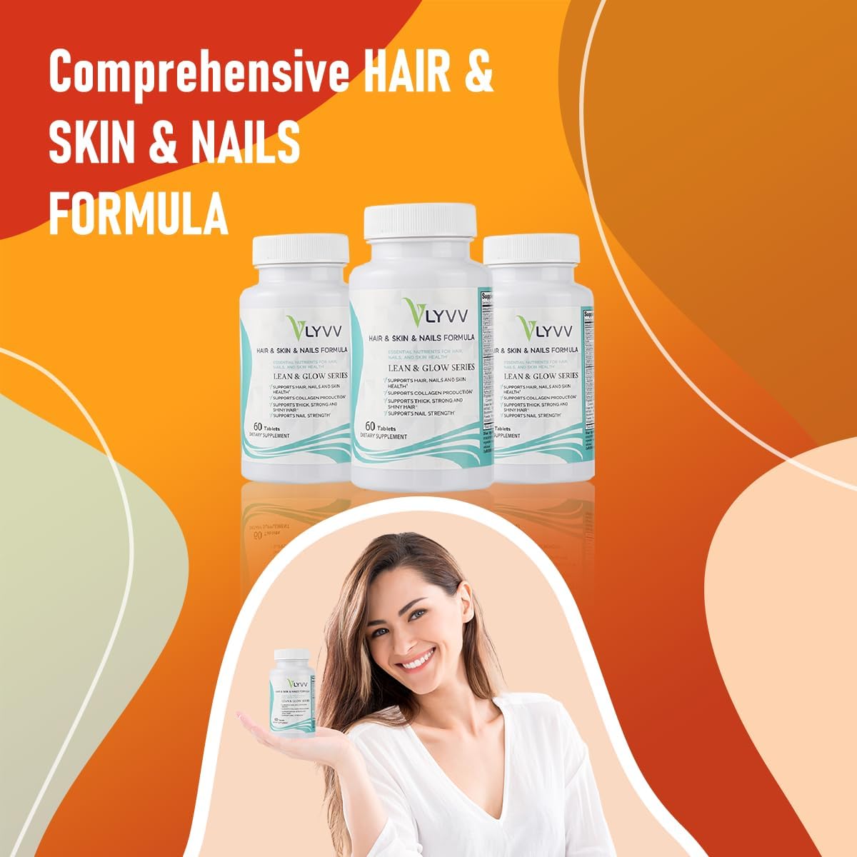 Lyvv Hair&Skin&Nails Formula with Collagen, Keratin, Hyaluronic Acid,Methionine, Biotin, and More - 60 Capsules