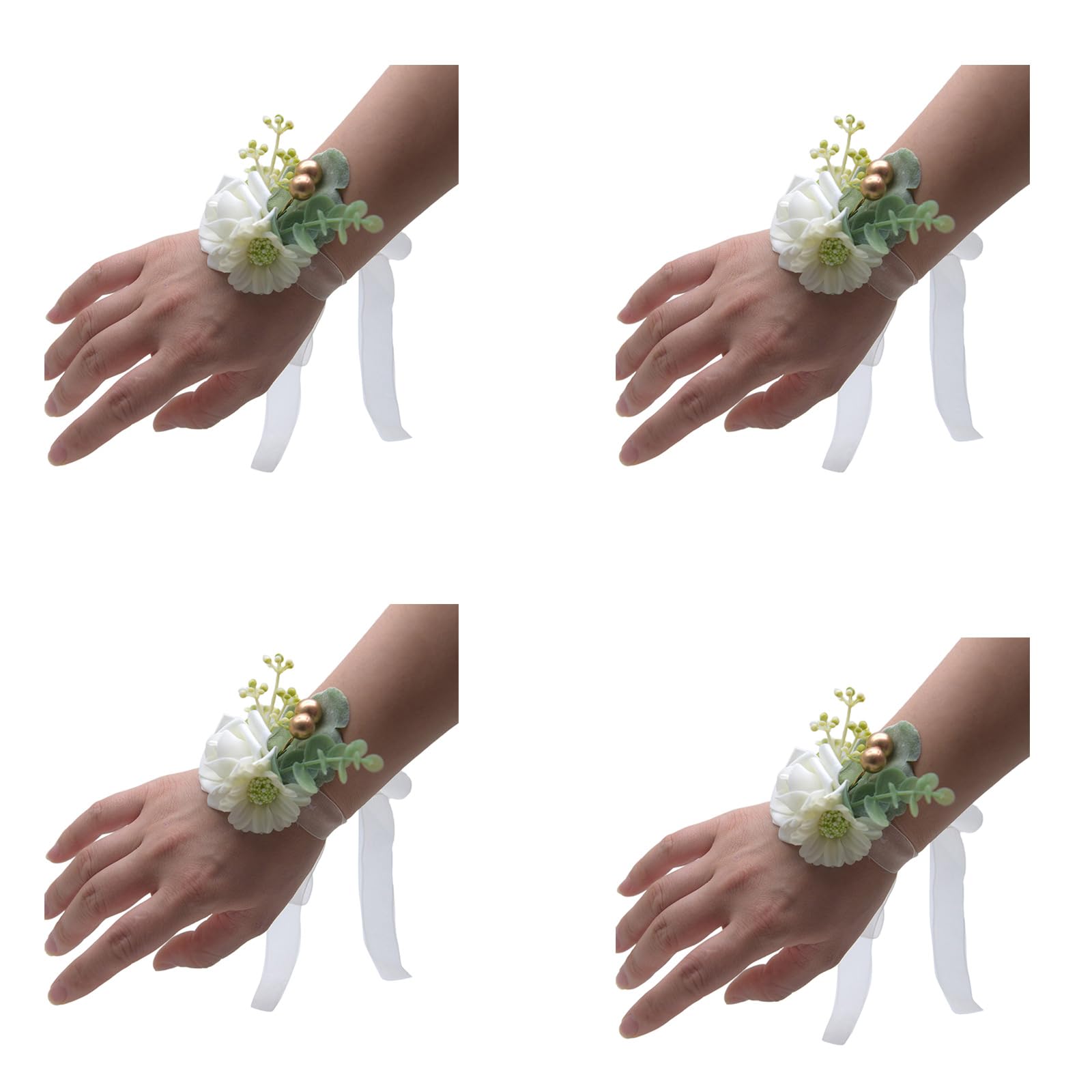 OSNIYAW 4Pcs Wrist Corsages for Mother of Bride Bridesmaid Rose Wristband for Bridal and Bridesmaid, for Proms for Wedding and Boutonnieres Set Wrist for Wedding