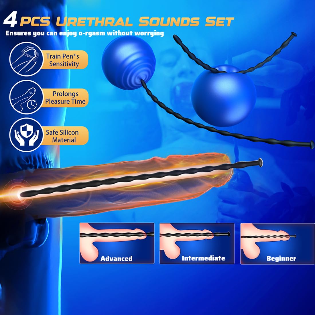 4 Dilatatori per Uomini, Dilatatori in Silicone, Sondaggi Uretrali Flessibili per Stimolazione e Massaggio Prostatico, Silicone Morbido per Uso Sicuro