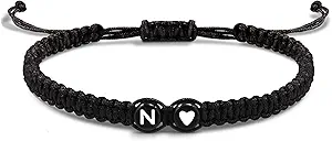 Btysun Initial Bracelets for Women Teen Gifts Trendy Stuff Best Friend Birthday Gifts Graduation Adjustable Letter A-Z Braided Bracelets Heart Link Sister Daughter Mother's Day Mom Female Christmas Jewelry