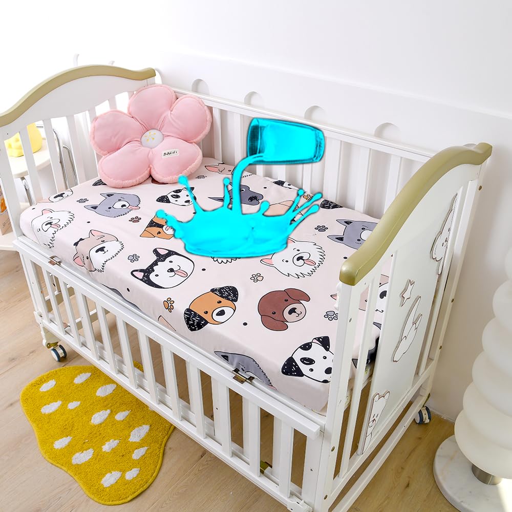 KWLOVER Soft Printed Crib Sheet for Boys Girls,2 Pack TPU Waterproof Crib Mattress Sheet or Toddler Bed Sheet, Baby Fitted Crib Sheet (Cream(Waterroof))