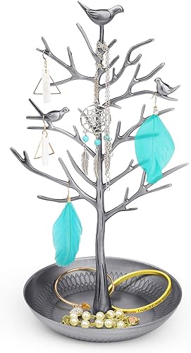 Miniatura 2 de Flexzion - Soporte para joyas, colgante de árbol de torre para colgar, ideal para brazaletes colgantes tobillera (plata)