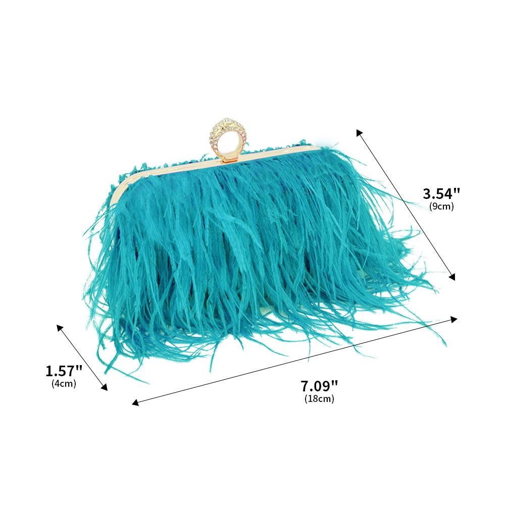 Women Ostrich Feather Purse Ostrich Tote Bag Fluffy Feather Purse Fringe Clutch Evening Handbag for Party Prom Peacock Blue