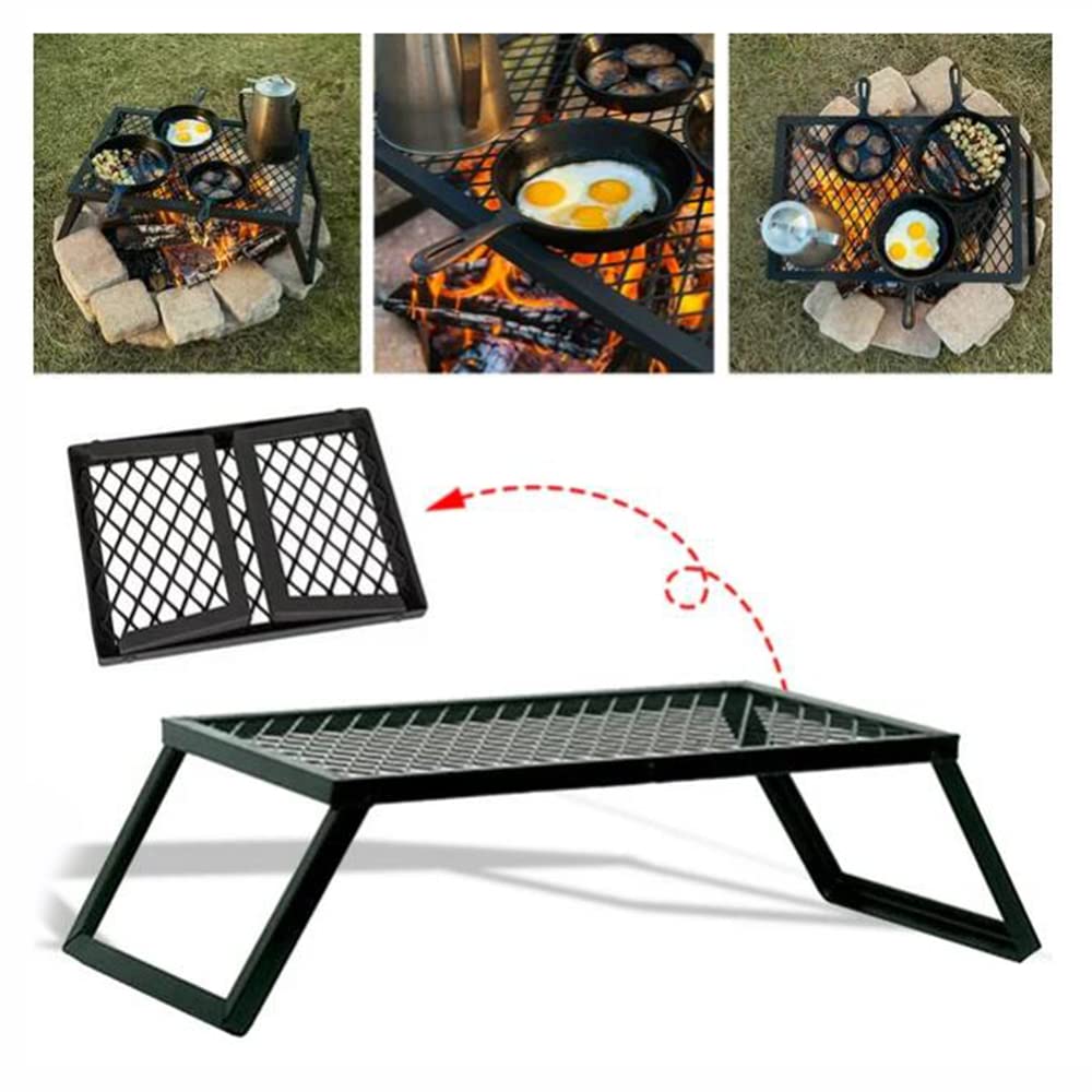 Generic Folding Campfire Grill, Heavy Duty Folding Grill, Portable Camp Fire Cooking Racks for Outdoor Camping Cooking Fire Pit, Personal Folding Grill for Garden Balconies (Black)