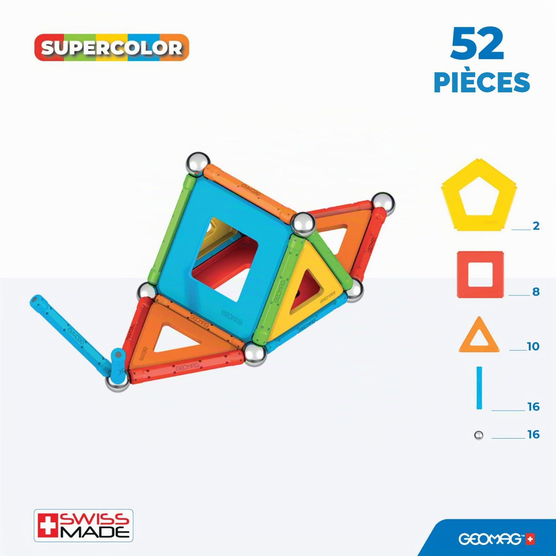 Geomag - Supercolor Blocs de Constructions Magnétiques pour Enfants, Jeu et Jouet en Forme de Cube, Green Collection 100% Plastique Recyclé, 52 pièces