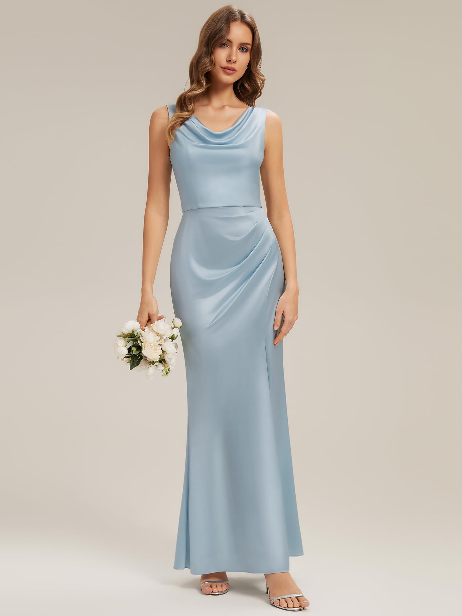 Ever-Pretty Robe Demoiselle d'honneur Élégante Col Bateau sans Manches Satin Fendu pour Mariage ES02728