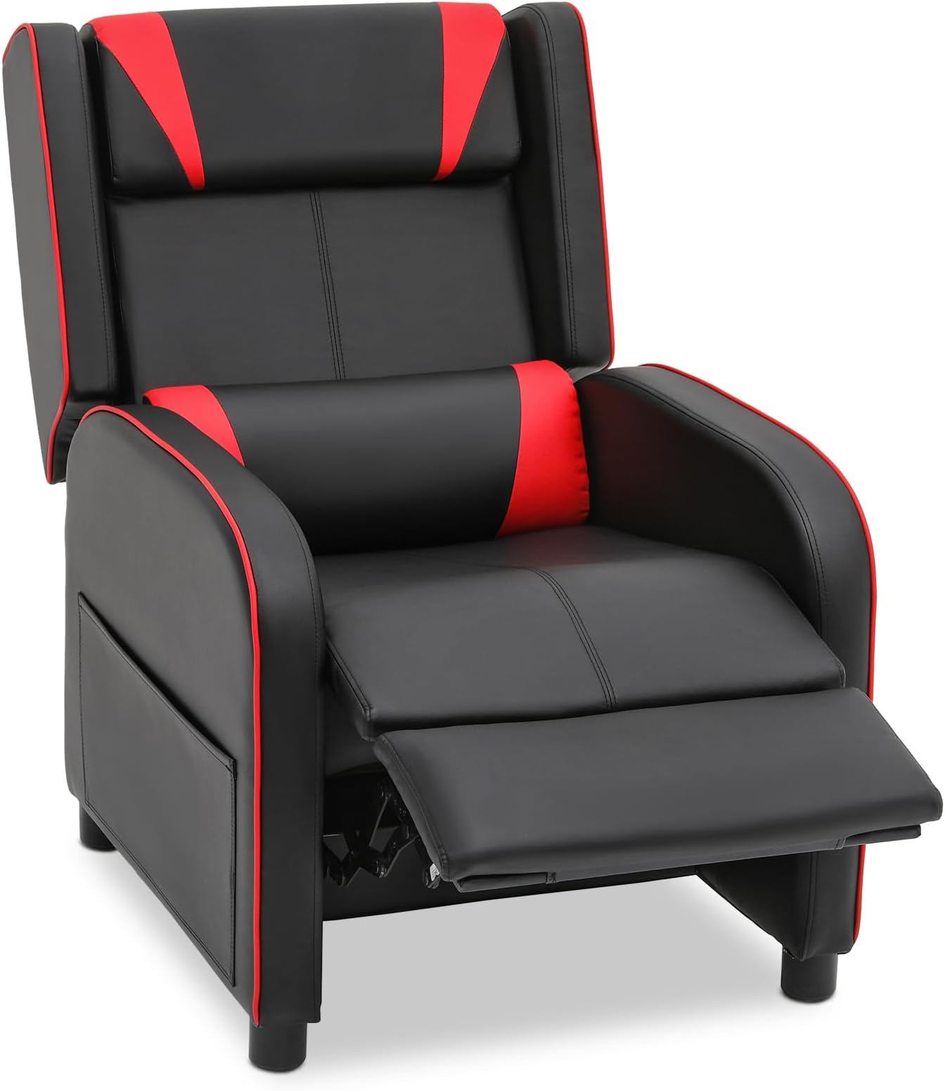 MoNiBloomGaming Recliner Chair Living Room Cozy Reading Chair, Adjustable PU Leather Reclining Chair with Thick Seat Cushion and Foot Rest, Living Room Single Sofa Theater Seating RV Couch, Red