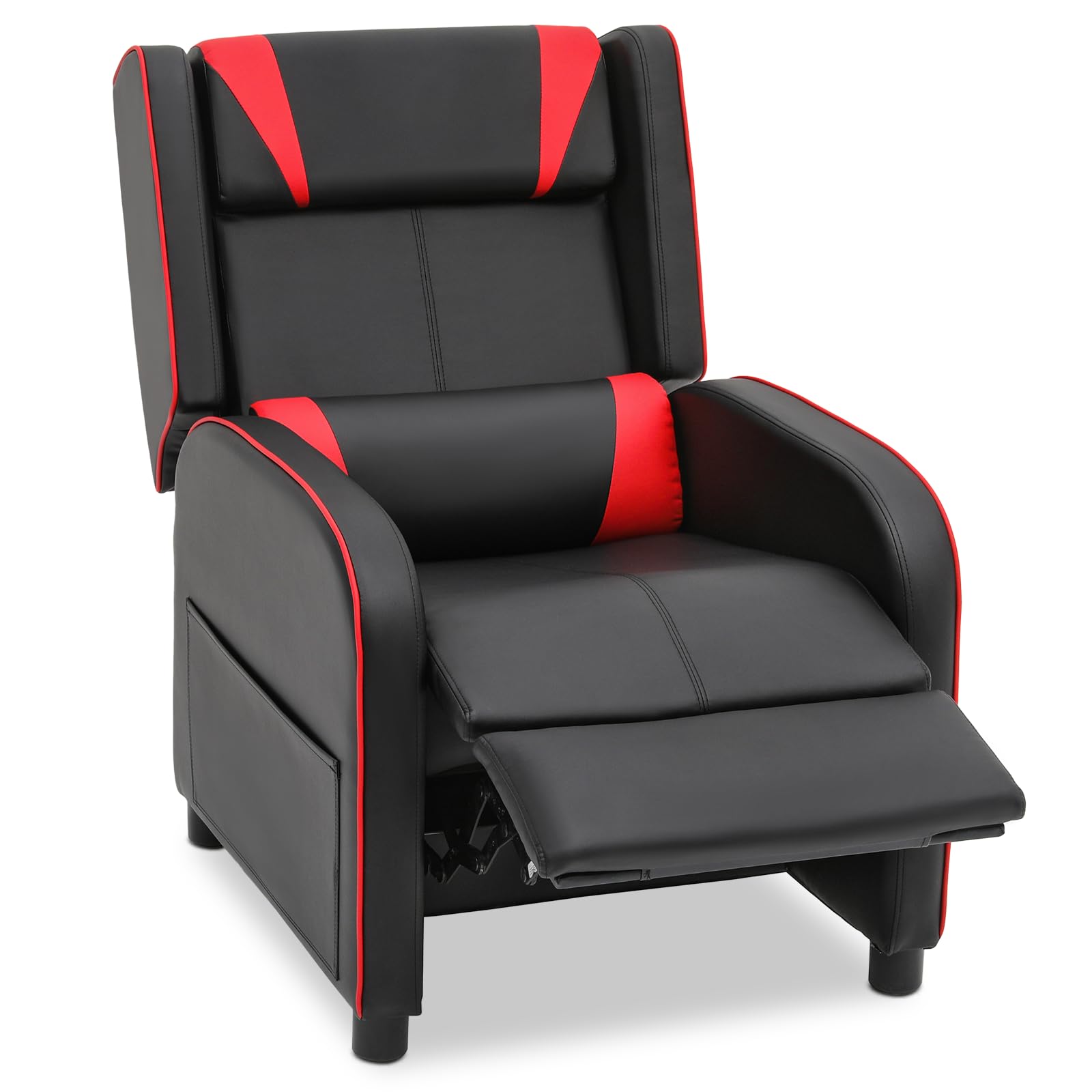 MoNiBloomGaming Recliner Chair Living Room Cozy Reading Chair, Adjustable PU Leather Reclining Chair with Thick Seat Cushion and Foot Rest, Living Room Single Sofa Theater Seating RV Couch, Red