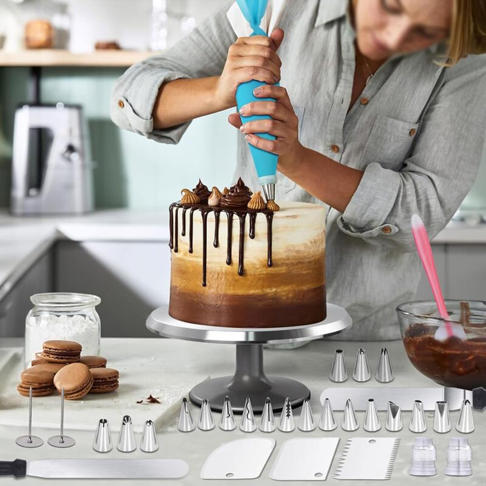 Ensemble De Plateau Tournant à GâTeaux En Aluminium De 12 Pouces Avec Base AntidéRapante Et Rotation Fluide à 360° — Support Professionnel Pour La DéCoration De GâTeaux D'Anniversaire 22-PcSet