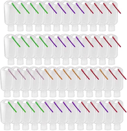 50 botellas de plástico transparente para llavero, recipientes para botellas desinfectantes de manos, botellas vacías recargables a prueba de fugas,