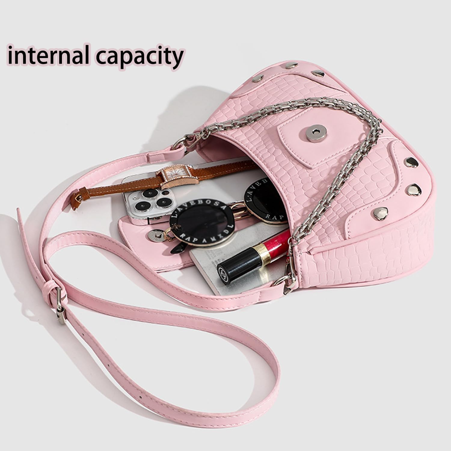 Pink Trendy Small Clutch Purse With 2 Removable Straps Shoulder Fashion Leather Pink Purse Shoulder Bag Retro Classic Purse For Women And Girls.