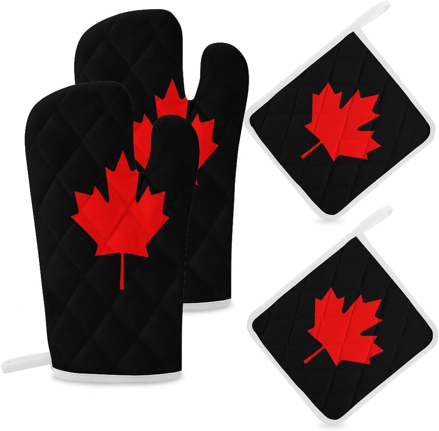 Canada Flag Oven Mitts and Pot Holders 4Pcs Set Heat Resistant Cooking Mitts Hot Pads