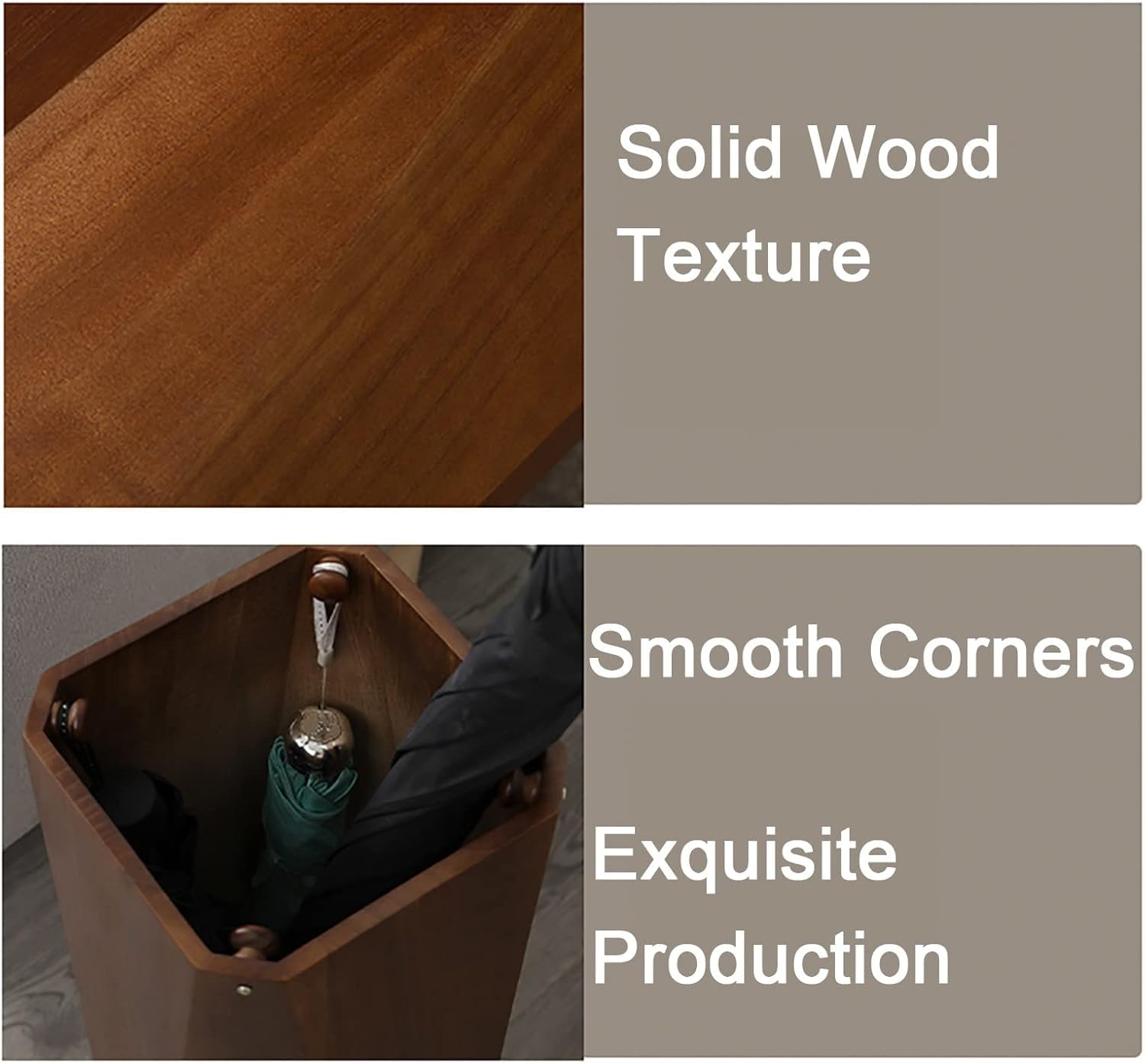 Porte-Parapluie En Bois Massif Brun - Grande Capacité, Design Ajouré Élégant Et Robuste Pour Entrée De Maison