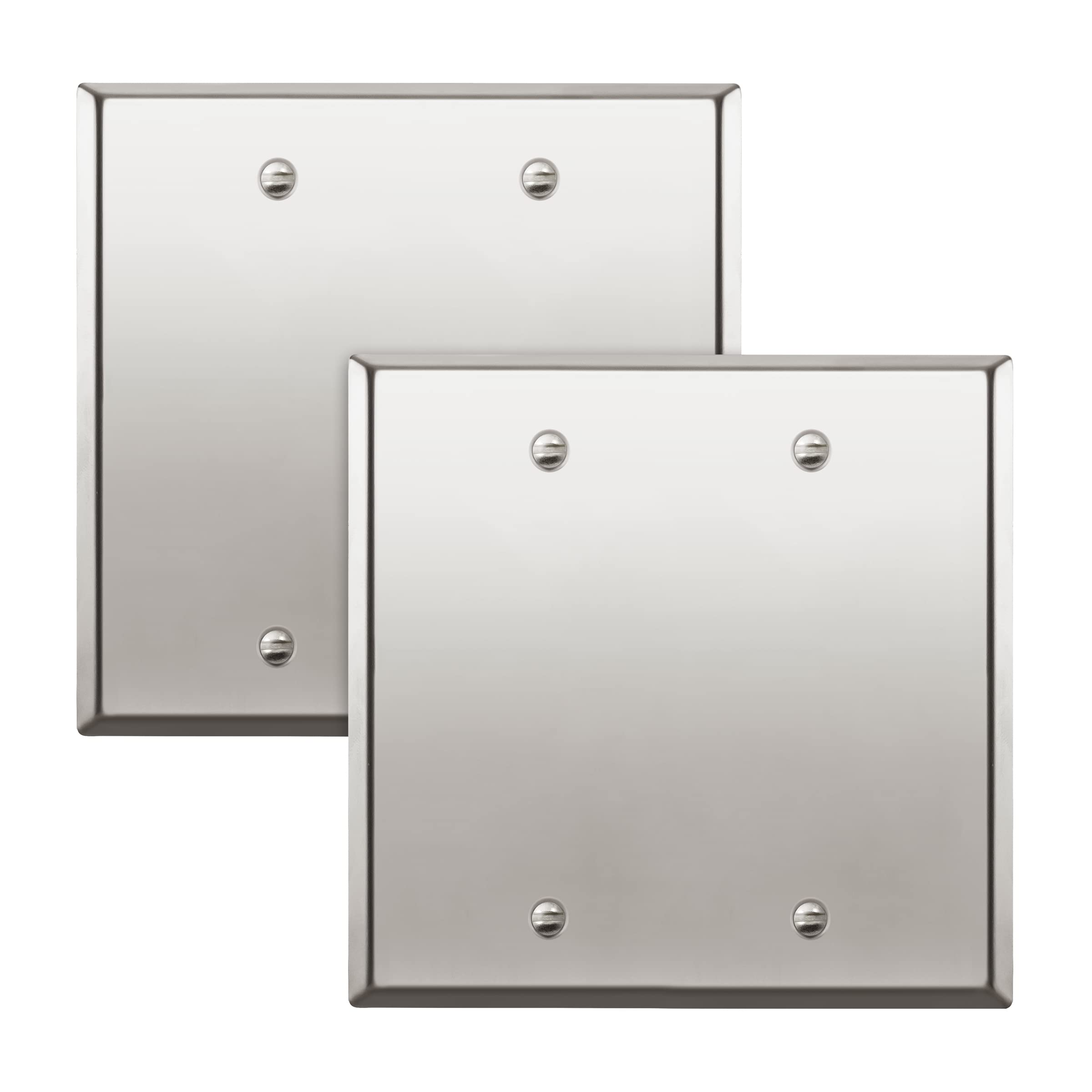 ENERLITES Blank Device Metal Wall Plate, Stainless Steel 201, Corrosion Resistant, Size 2-Gang 4.50" x 4.57", 7702-PC-2PCS, Polished Chrome, Silver, 2 Pack