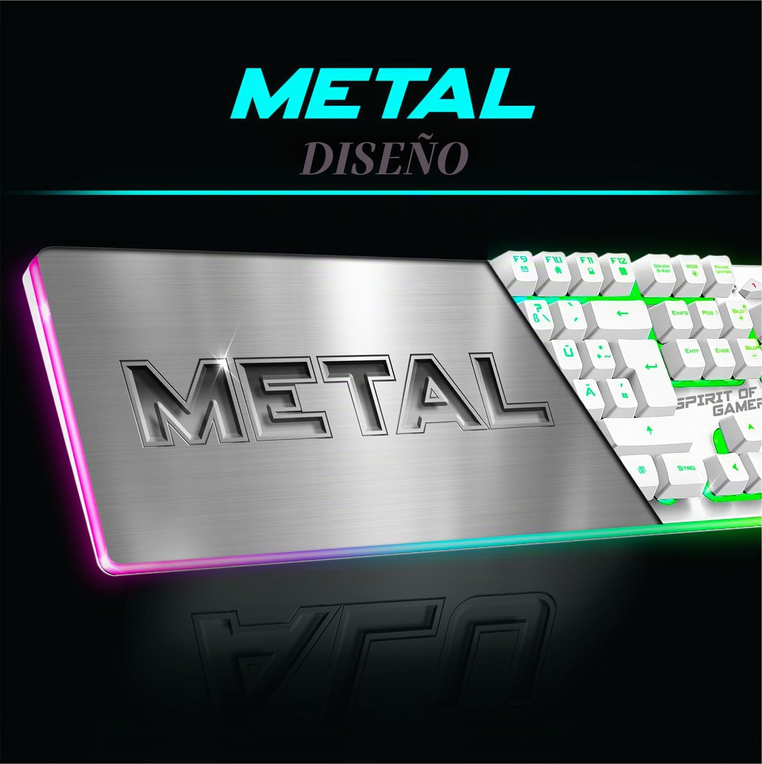 SPIRIT OF GAMER x MK600 | Pack Teclado Ratón Inalámbrico Gamer Blanco Recargable RGB | Diseño QWERTZ Alemán Retroiluminado | Gaming Keyboard Semi Mecánico | Wireless Mouse 4800 DPI | PS4/PS5, PC, Xbox