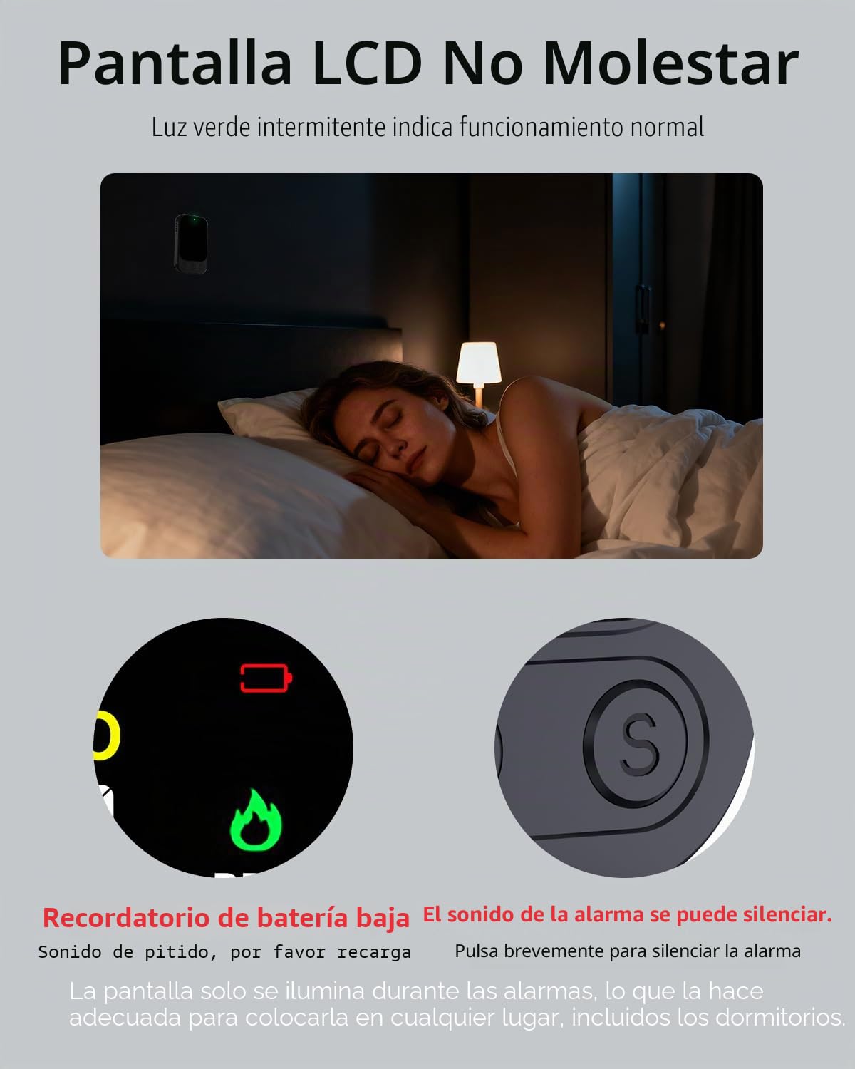 Detector de monóxido de carbono portátil 3 en 1, detector de monóxido de carbono recargable con indicador de temperatura y humedad, portátil para el hogar, caravana, camping, negro (negro)