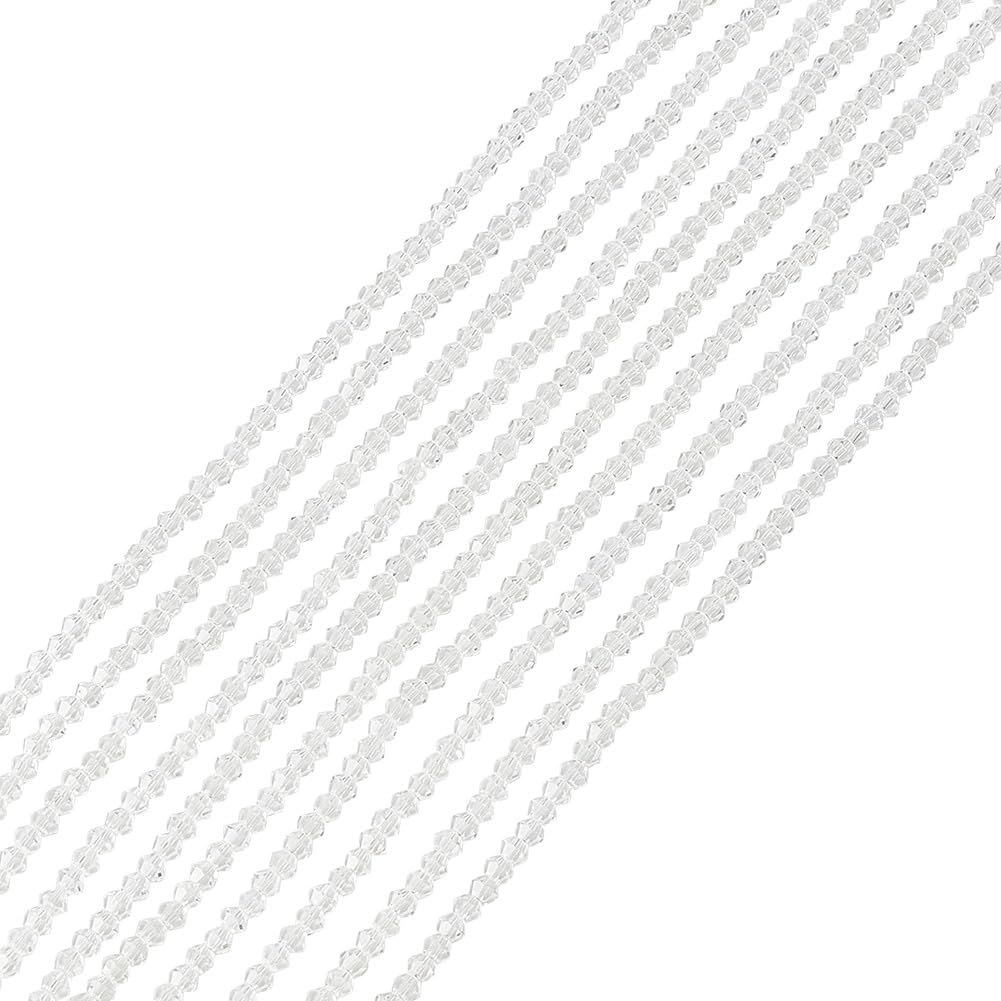 HOBBIESAY 10 Strands 930Pcs Transparent Glass Bicone Bead Strand 4mm Faceted Bead White Crystal Beads Sparkly Bicone Loose Spacer Beads for Bracelets Necklaces Making Hole: 1mm