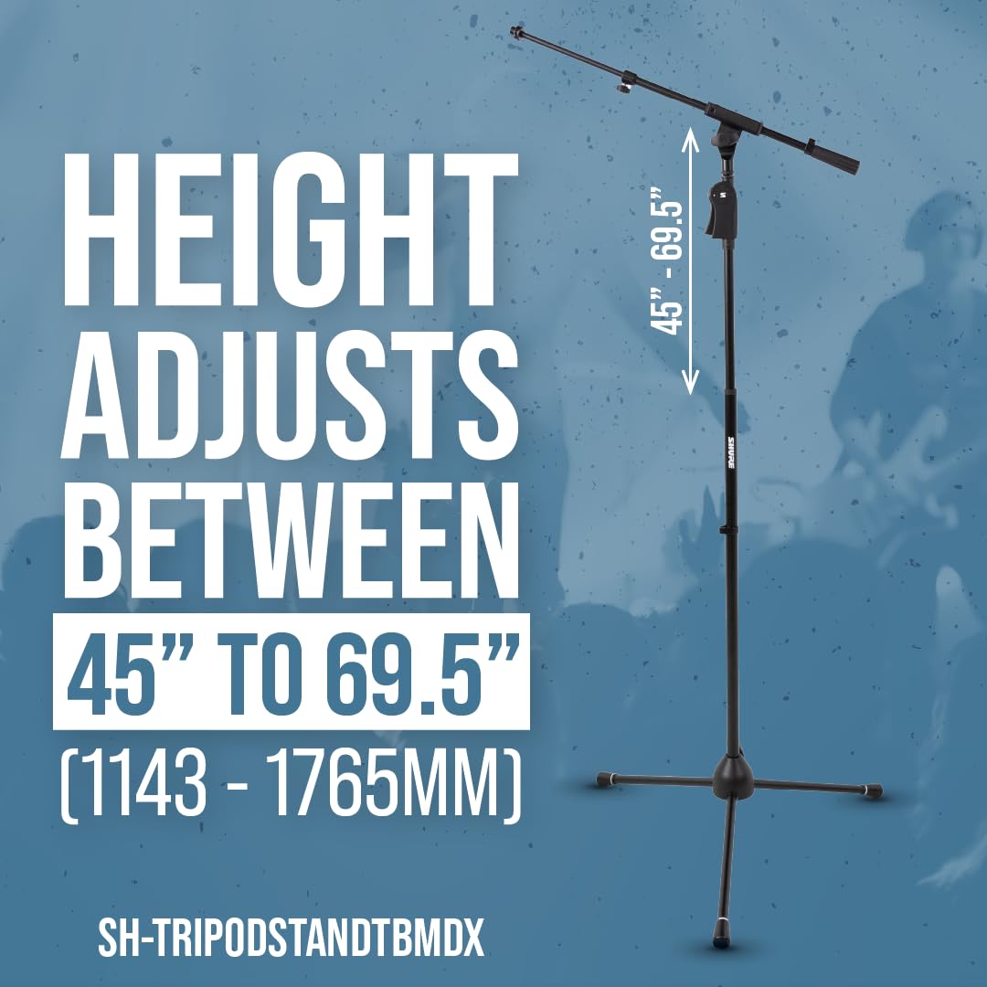 Shure by Gator, Asta microfonica Deluxe a treppiede con braccio telescopico e impugnatura a pistola con frizione a una mano; (SH-TPSTANDTBMDX)
