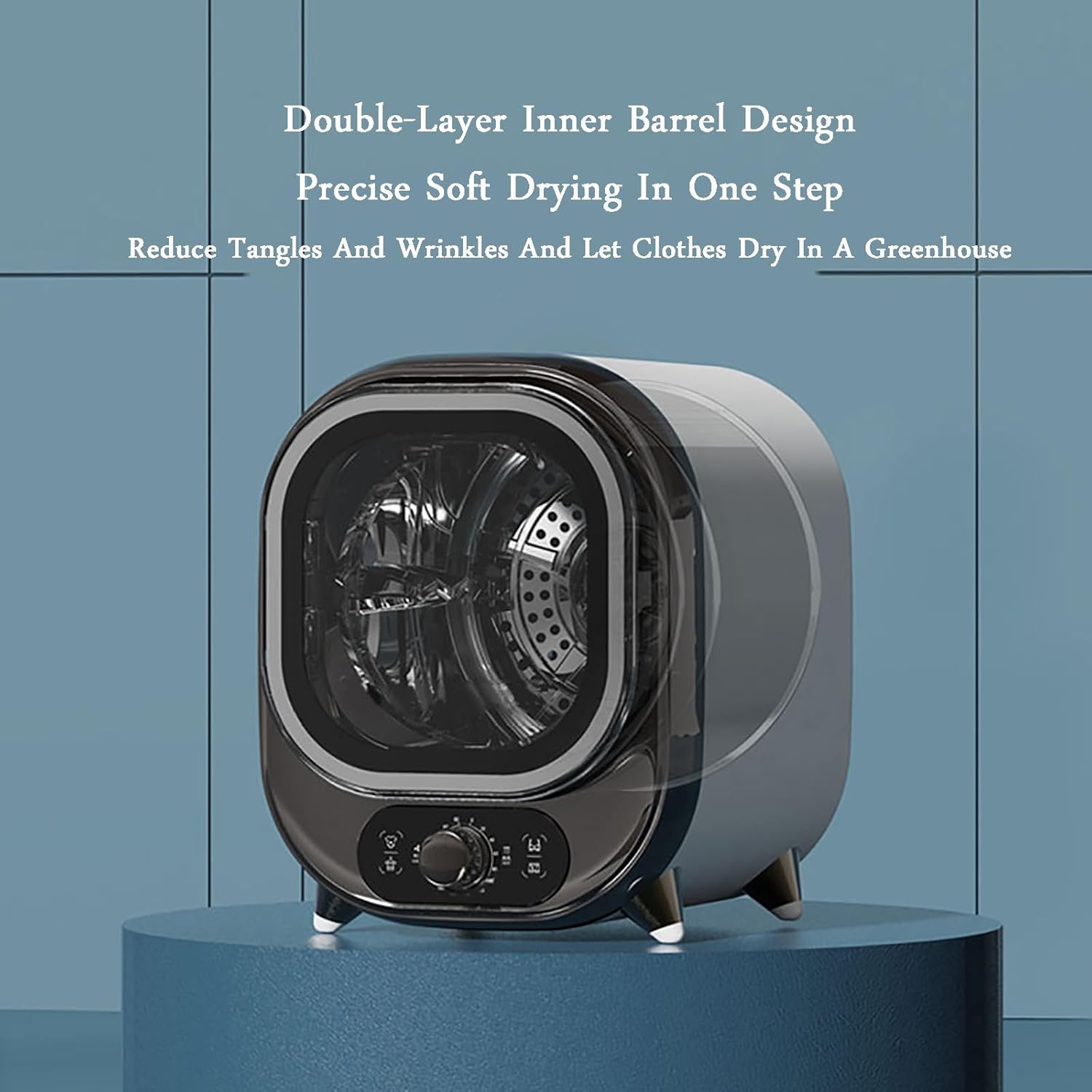 Portable Freestanding Table Top Dryer,Small Tumble Dryer,with Stainless Steel Tub,Dual Temperature Controlled Probe,Inner Barrel Volume: 0.8Kg for Apartment,Home,Dorm