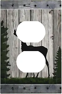 Decorative Outlet Covers Rustic Deer Elk Forest Grey Wood Board 1 Gang Duplex Light Switch Cover Plate Wall Plates for Electrical Outlets Switchplate Faceplate